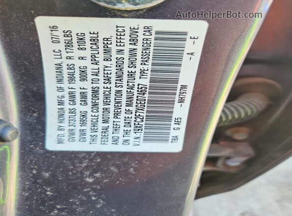 19XFC2F7XGE074657 2016 HONDA CIVIC Gray Engine compartment view