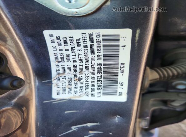 19XFC2F7XJE018466 2018 HONDA CIVIC Gray Engine compartment view