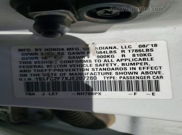 19XFC2F7XJE207280 2018 HONDA CIVIC White Շարժիչի բաժամունքի տեսք