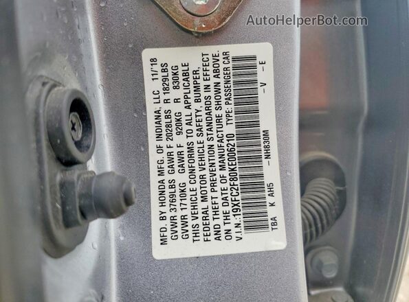 19XFC2F80KE006210 2019 HONDA CIVIC Серый Вид подкапотного пространства