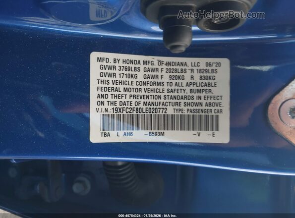 19XFC2F80LE020772 2020 HONDA CIVIC Синий Вид подкапотного пространства