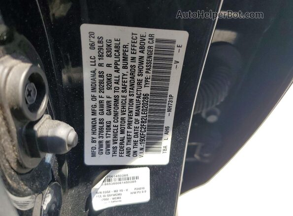 19XFC2F82LE020286 2020 HONDA CIVIC Black Vista del compartimento del motor