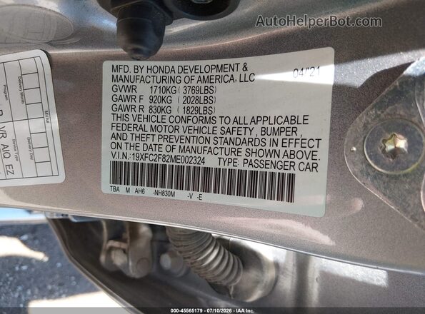 19XFC2F82ME002324 2021 HONDA CIVIC Серебряный Вид подкапотного пространства