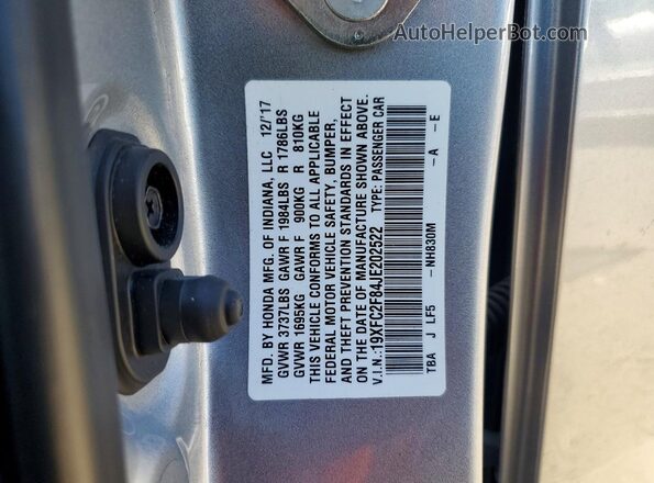 19XFC2F84JE202522 2018 HONDA CIVIC Серебряный Вид подкапотного пространства