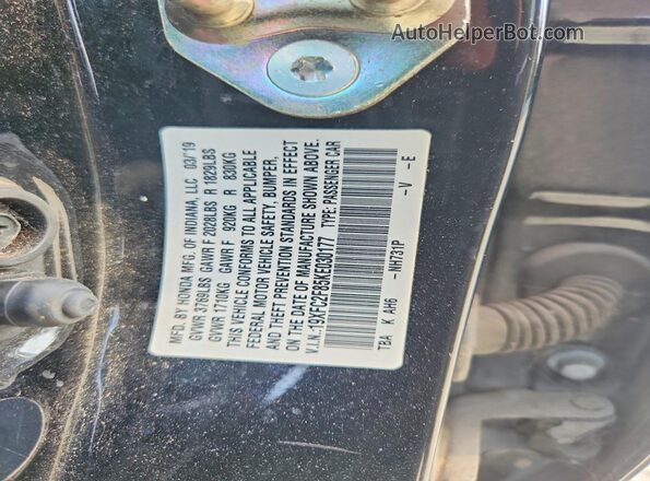 19XFC2F85KE030177 2019 HONDA CIVIC Black VIN კოდის სტიკერის ხედი