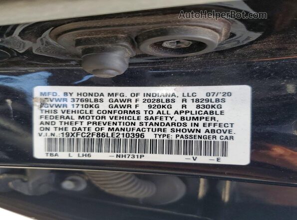 19XFC2F86LE210396 2020 HONDA CIVIC Black Вид підкапотного простору