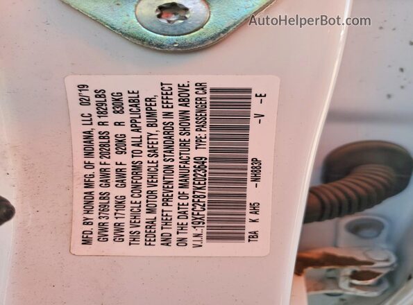 19XFC2F87KE023649 2019 HONDA CIVIC White Вид підкапотного простору