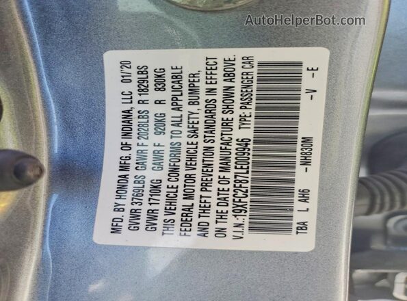 19XFC2F87LE009946 2020 HONDA CIVIC Silver Vista del compartimento del motor