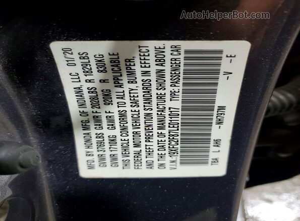 19XFC2F87LE011017 2020 HONDA CIVIC Gray Vista de la etiqueta del VIN