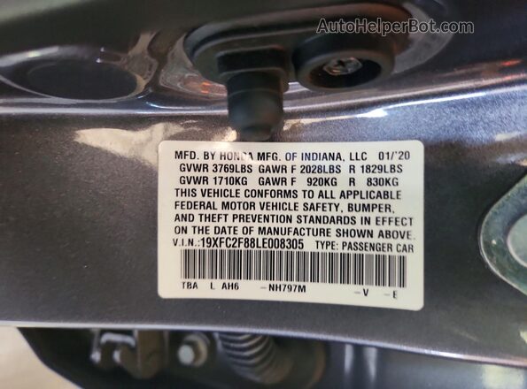19XFC2F88LE008305 2020 HONDA CIVIC Gray VIN კოდის სტიკერის ხედი