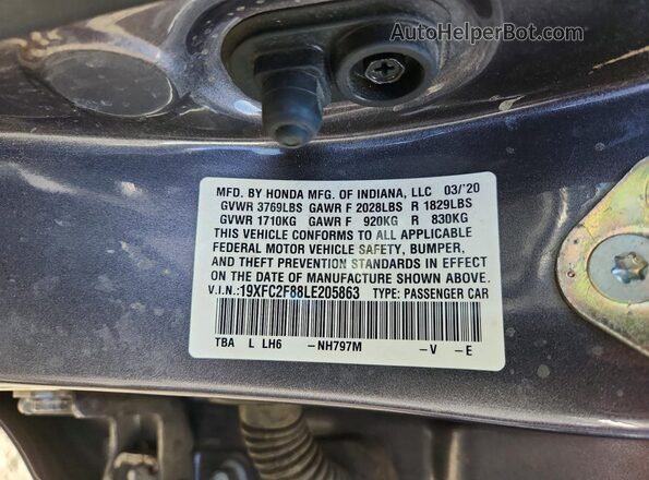 19XFC2F88LE205863 2020 HONDA CIVIC Gray Engine compartment view