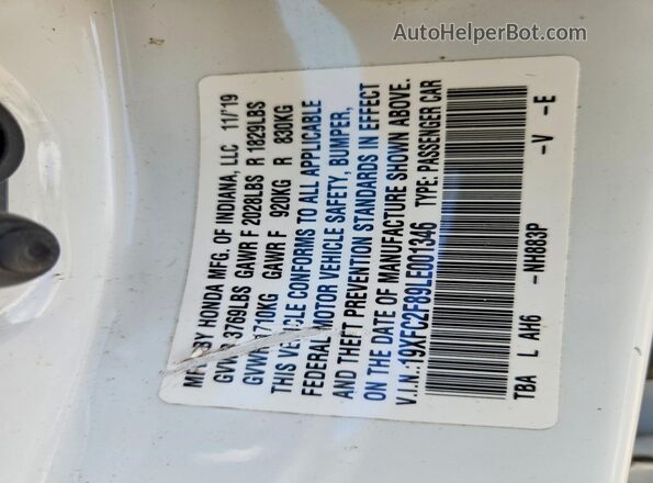 19XFC2F89LE001346 2020 HONDA CIVIC White Вид підкапотного простору