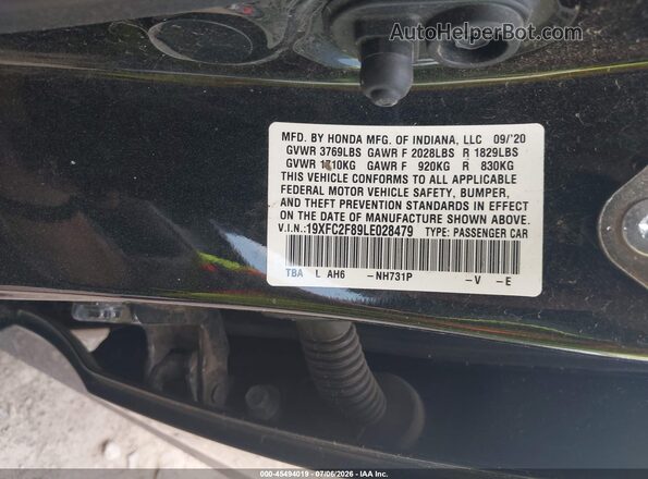 19XFC2F89LE028479 2020 HONDA CIVIC Black Vista del compartimento del motor