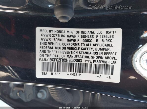 19XFC2F8XHE052863 2017 HONDA CIVIC Black Вид підкапотного простору