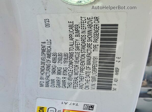 19XFL1G89PE010191 2023 HONDA CIVIC White Вид підкапотного простору