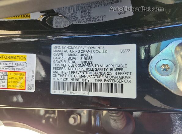 19XFL1H71NE018112 2022 HONDA CIVIC Black Շարժիչի բաժամունքի տեսք