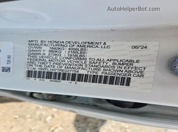 19XFL1H71RE027754 2024 HONDA CIVIC White Вид наклейки з VIN-кодом