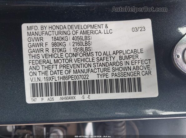 19XFL1H86PE007022 2023 HONDA CIVIC Gray Vista del compartimento del motor
