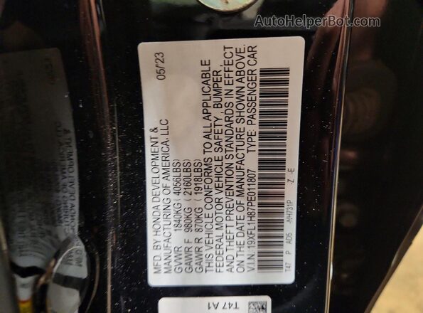 19XFL1H87PE011807 2023 HONDA CIVIC Black Вид підкапотного простору