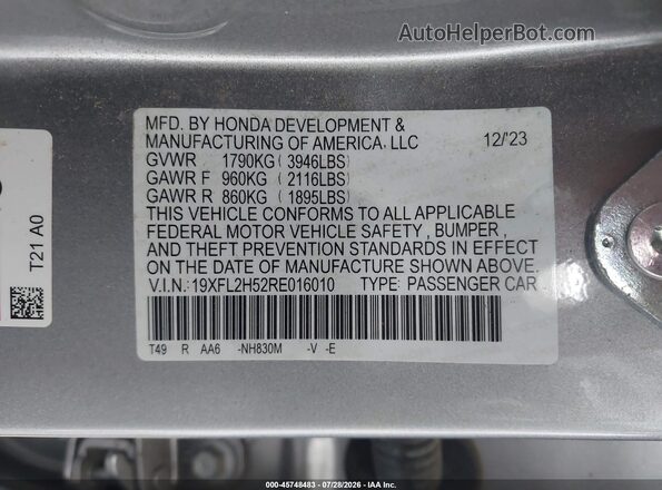19XFL2H52RE016010 2024 HONDA CIVIC Silver ძრავის განყოფილების ხედი