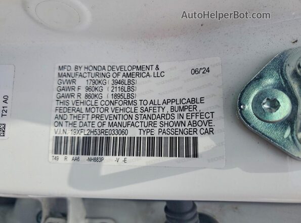 19XFL2H53RE033060 2024 HONDA CIVIC White Vista del compartimento del motor