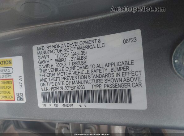 19XFL2H80PE018233 2023 HONDA CIVIC Gray Widok komory silnika