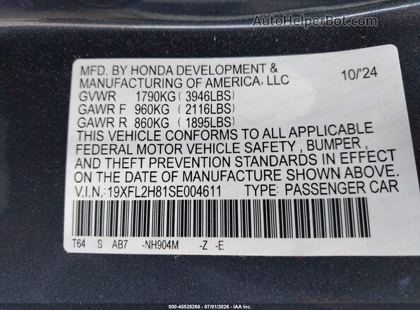 19XFL2H81SE004611 2025 HONDA CIVIC Серый Вид подкапотного пространства