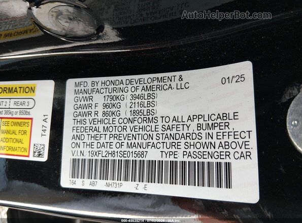 19XFL2H81SE015687 2025 HONDA CIVIC Черный Вид подкапотного пространства