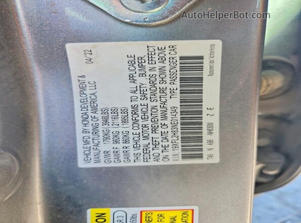 19XFL2H83NE014349 2022 HONDA CIVIC Серебряный Вид подкапотного пространства