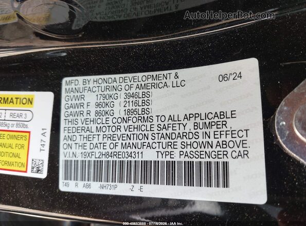 19XFL2H84RE034311 2024 HONDA CIVIC Black Engine compartment view