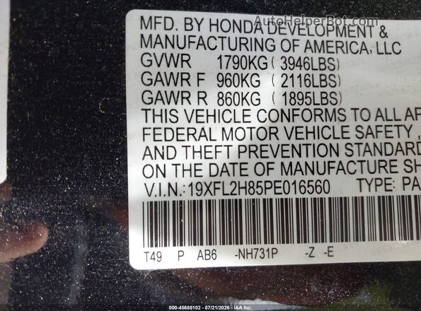 19XFL2H85PE016560 2023 HONDA CIVIC Black Engine compartment view