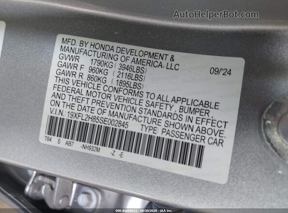 19XFL2H85SE002845 2025 HONDA CIVIC Silver Engine compartment view