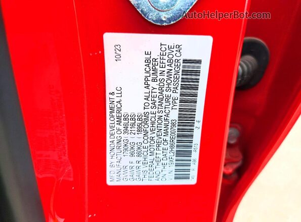 19XFL2H86RE007983 2024 HONDA CIVIC Red Вид підкапотного простору