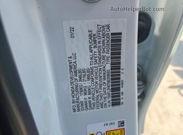 19XFL2H87NE008683 2022 HONDA CIVIC White Вид наклейки з VIN-кодом