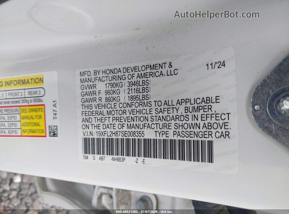 19XFL2H87SE008355 2025 HONDA CIVIC White Engine compartment view