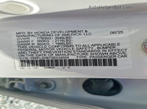 19XFL2H87SE034504 2025 HONDA CIVIC White Շարժիչի բաժամունքի տեսք