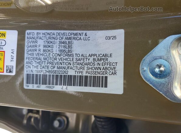 19XFL2H89SE023262 2025 HONDA CIVIC Tan Widok komory silnika