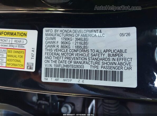 19XFL2H89TE028303 2026 HONDA CIVIC Black Engine compartment view