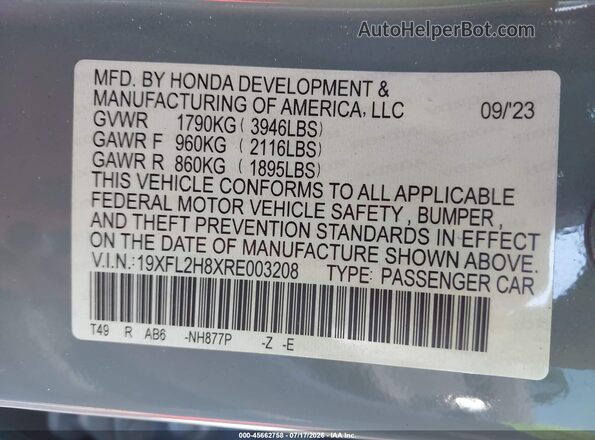 19XFL2H8XRE003208 2024 HONDA CIVIC Turquoise ძრავის განყოფილების ხედი
