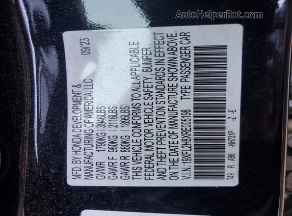 19XFL2H8XRE005198 2024 HONDA CIVIC Black ძრავის განყოფილების ხედი