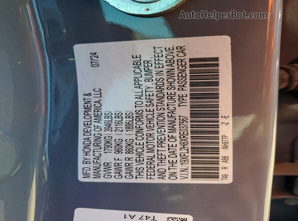 19XFL2H8XRE037567 2024 HONDA CIVIC Blue Вид підкапотного простору