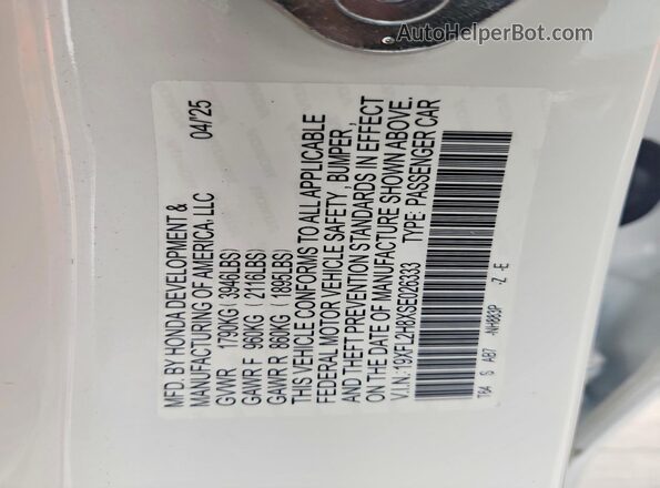 19XFL2H8XSE026333 2025 HONDA CIVIC White Vista del compartimento del motor
