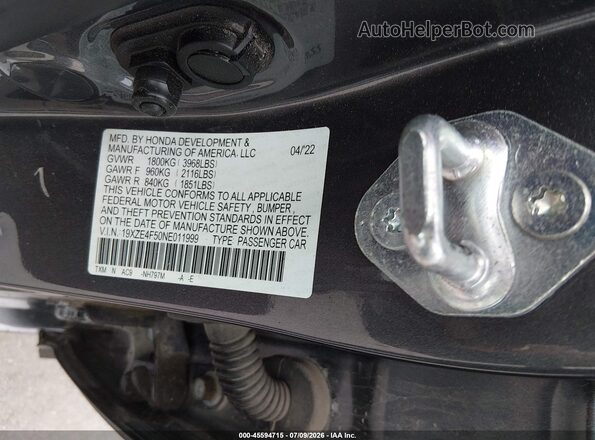 19XZE4F50NE011999 2022 HONDA INSIGHT Gray Շարժիչի բաժամունքի տեսք