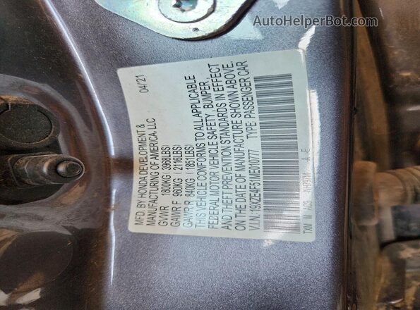 19XZE4F51ME010777 2021 HONDA INSIGHT Gray Engine compartment view