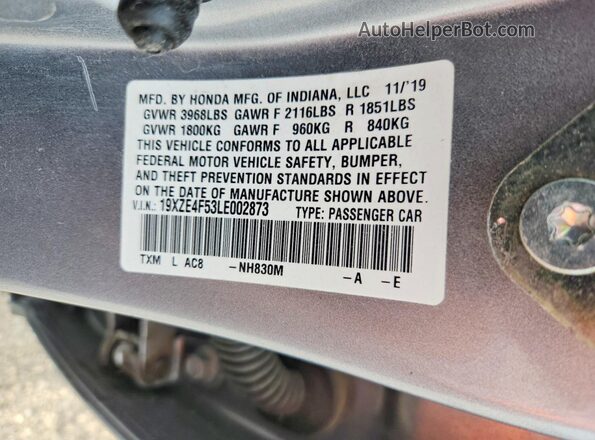 19XZE4F53LE002873 2020 HONDA INSIGHT Silver Vista del compartimento del motor