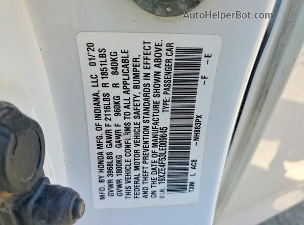 19XZE4F53LE009645 2020 HONDA INSIGHT Белый Вид подкапотного пространства