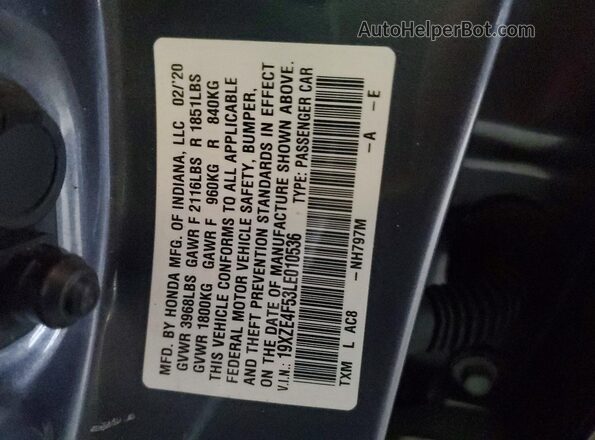 19XZE4F53LE010536 2020 HONDA INSIGHT Серый Вид подкапотного пространства
