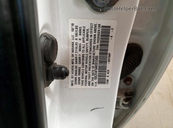 19XZE4F54KE012455 2019 HONDA INSIGHT White Widok komory silnika