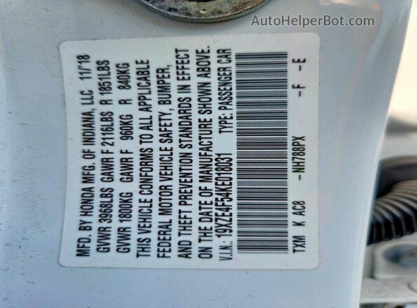 19XZE4F54KE018031 2019 HONDA INSIGHT White Вид підкапотного простору