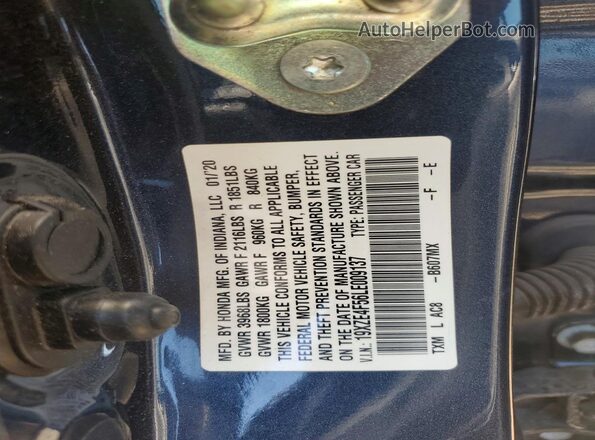 19XZE4F56LE009137 2020 HONDA INSIGHT Blue ძრავის განყოფილების ხედი